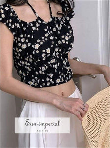 Sun-imperial Floral Print Women Blouses Puff Sleeve Chiffon Short Tops Summer Ladies Crop Tops