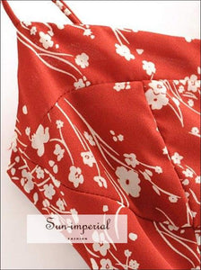 Sun-imperial France Vintage Red Floral Print Women Dress Basic Camistraps Mini vintage SUN-IMPERIAL United States