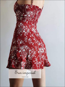 Sun-imperial France Vintage Red Floral Print Women Dress Basic Camistraps Mini vintage SUN-IMPERIAL United States
