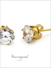 Gold-Tone Round CZ Stainless Steel Stud Earrings - Sun Imperial product photo 10