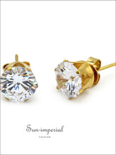 Gold-Tone Round CZ Stainless Steel Stud Earrings - Sun Imperial product photo 11