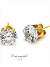 Gold-Tone Round CZ Stainless Steel Stud Earrings - Sun Imperial product photo 12