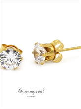 Gold-Tone Round CZ Stainless Steel Stud Earrings - Sun Imperial product photo 13