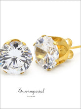 Gold-Tone Round CZ Stainless Steel Stud Earrings - Sun Imperial product photo 14