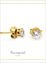 Gold-Tone Round CZ Stainless Steel Stud Earrings - Sun Imperial product photo 4