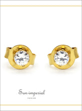 Gold-Tone Round CZ Stainless Steel Stud Earrings - Sun Imperial product photo 6