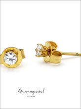 Gold-Tone Round CZ Stainless Steel Stud Earrings - Sun Imperial product photo 7