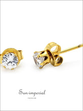 Gold-Tone Round CZ Stainless Steel Stud Earrings - Sun Imperial product photo 8