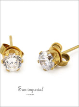 Gold-Tone Round CZ Stainless Steel Stud Earrings - Sun Imperial product photo 9