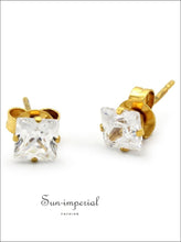 Gold-Tone Square CZ Stainless Steel Stud Earrings - Sun Imperial product photo 10