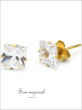 Gold-Tone Square CZ Stainless Steel Stud Earrings - Sun Imperial product photo 11