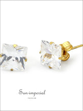 Gold-Tone Square CZ Stainless Steel Stud Earrings - Sun Imperial product photo 12