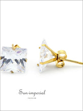 Gold-Tone Square CZ Stainless Steel Stud Earrings - Sun Imperial product photo 14