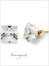 Gold-Tone Square CZ Stainless Steel Stud Earrings - Sun Imperial product photo 15