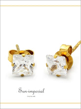 Gold-Tone Square CZ Stainless Steel Stud Earrings - Sun Imperial product photo 16