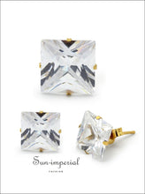 Gold-Tone Square CZ Stainless Steel Stud Earrings - Sun Imperial product photo 1