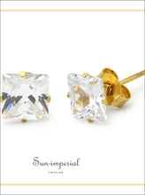 Gold-Tone Square CZ Stainless Steel Stud Earrings - Sun Imperial product photo 3