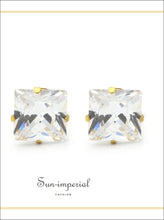 Gold-Tone Square CZ Stainless Steel Stud Earrings - Sun Imperial product photo 5