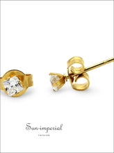 Gold-Tone Square CZ Stainless Steel Stud Earrings - Sun Imperial product photo 7