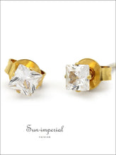 Gold-Tone Square CZ Stainless Steel Stud Earrings - Sun Imperial product photo 8