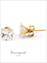Gold-Tone Square CZ Stainless Steel Stud Earrings - Sun Imperial product photo 9