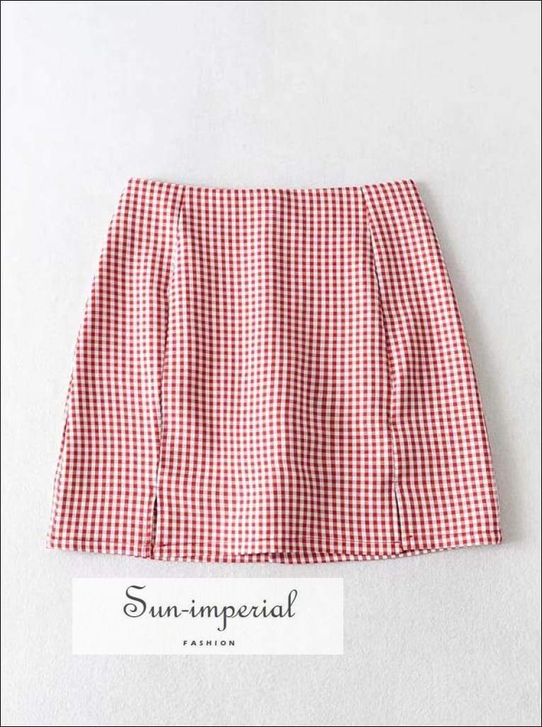 Sun-imperial High Rise Checked Mini Skirt with Split Hem High Street Fashion