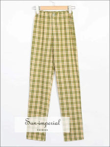 Sun-imperial High Rise Elasticated Waist Checked Straight Pants in Green High Street Fashion