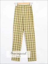 Sun-imperial High Rise Elasticated Waist Checked Straight Pants in Green High Street Fashion