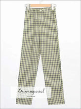 Sun-imperial High Rise Elasticated Waist Checked Straight Pants in Green High Street Fashion