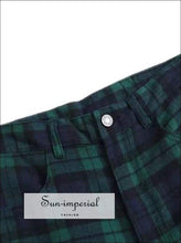 Sun-imperial High-rise Trouser Pants in Forest Green and Navy Blue Plaid Print High Street Fashion