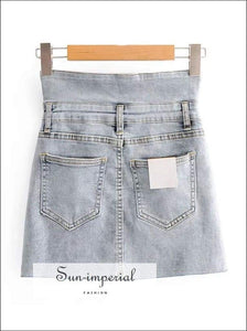 Sun-imperial High Waist Button front Denim Mini Skirt High Street Fashion