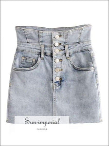 Sun-imperial High Waist Button front Denim Mini Skirt High Street Fashion