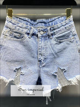 High-Waist Distressed Denim Shorts with Star Mesh - Sun Imperial product photo 1