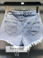 High-Waist Distressed Denim Shorts with Star Mesh - Sun Imperial product photo 2