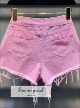 High-Waist Distressed Denim Shorts with Star Mesh - Sun Imperial product photo 3