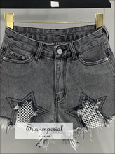 High-Waist Distressed Denim Shorts with Star Mesh - Sun Imperial product photo 4