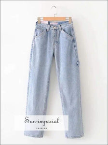 Sun-imperial High Waist Relaxed Fit Light Wash Denim Jeans with Hammer Loop detail High Street