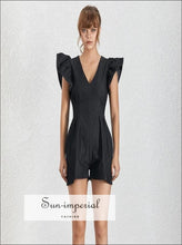 Hollywood Black V-Neck Ruffle-Sleeve Romper - Sun Imperial product photo 2