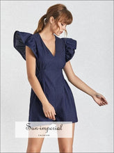 Hollywood Black V-Neck Ruffle-Sleeve Romper - Sun Imperial product photo 7