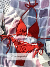 Sun-imperial Hot Pink Bikini Lettuce Trim Padded Halter Tie side Swimsuit Sun-Imperial United States