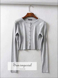 Sun-imperial Knit Button up Crop Cardigans O Neck Lightweight Matching Buttons Sweater Crop Knitting