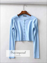 Sun-imperial Knit Button up Crop Cardigans O Neck Lightweight Matching Buttons Sweater Crop Knitting