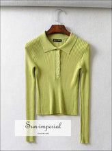 Sun-imperial Knitted Button front Polo top in Fine Rib Casual Polo Collar Rib Cropped Jumper High Street Fashion