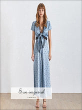 Lace polka dot two-piece set with V-neck top and pants