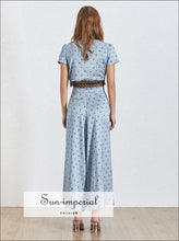 Lace polka dot two-piece set with V-neck top and pants