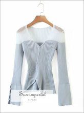 Sun-imperial Navy V Neck Contrast Panel Ribbed Knit Cardigan with Asymmetric Hem street style, Unique style SUN-IMPERIAL United States