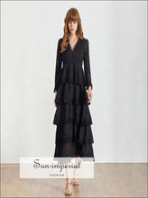 Nina vintage V-neck ruffle midi dress