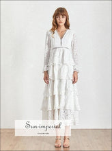 Nina vintage V-neck ruffle midi dress