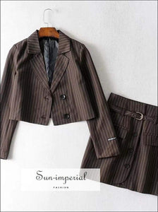 Sun-Imperial Sun-imperial Notched Collar Crop Blazer with Buckle Tailored Mini Skirt Two Pieces Sets Girl's Suit