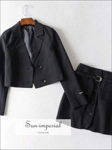 Sun-Imperial Sun-imperial Notched Collar Crop Blazer with Buckle Tailored Mini Skirt Two Pieces Sets Girl's Suit
